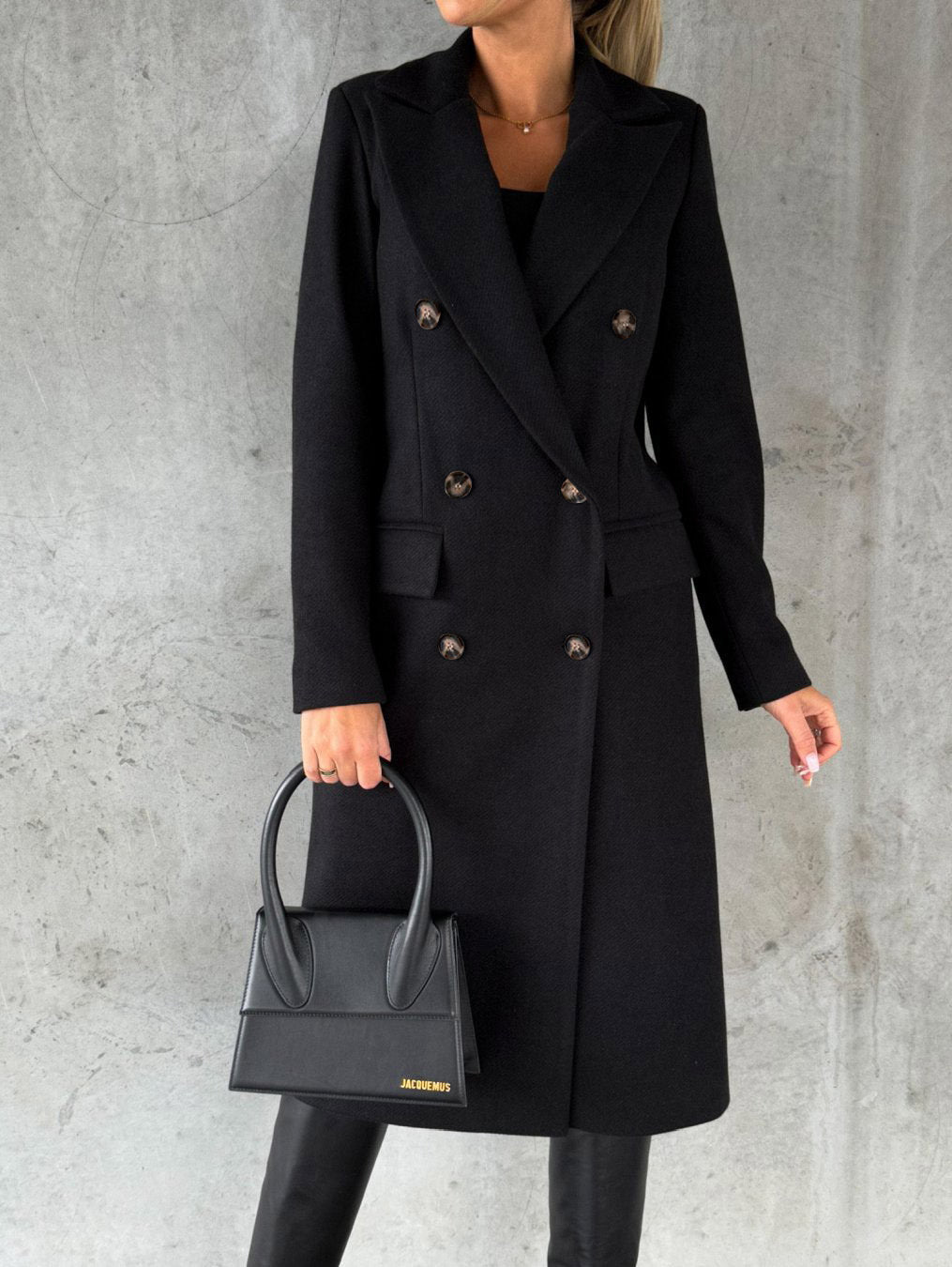 Double Breasted Lapel Coat Solid Slim Long Jacket Long Sleeve Tops Womens Clothing