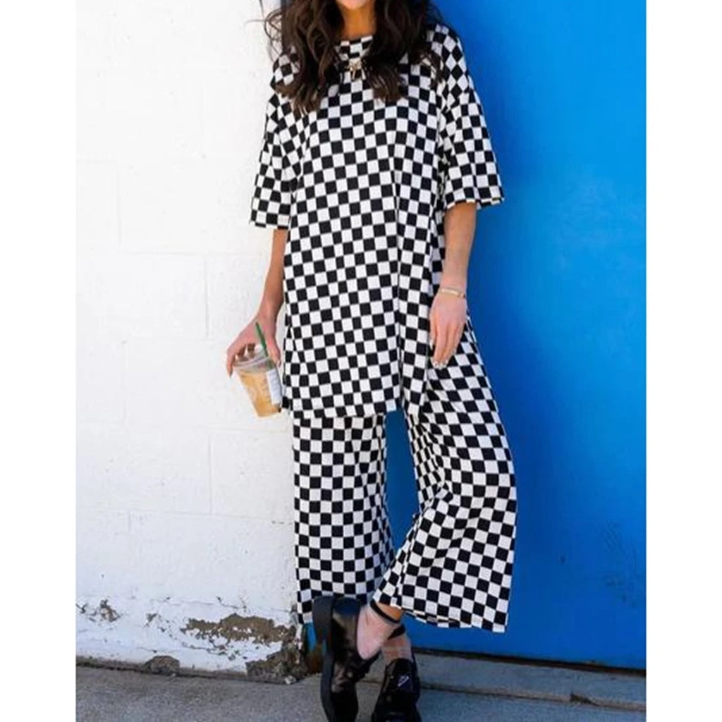 Izara Two-Piece Prints Casual Tee and Pants Set