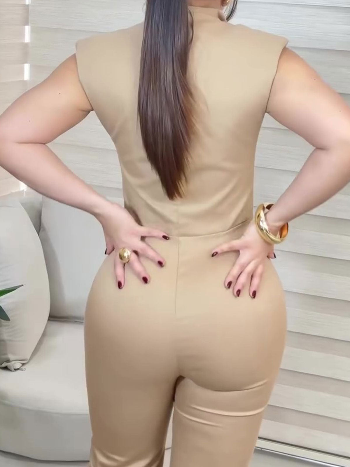 Slim Waist Zipper Jumpsuit