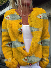 And Style Loose 3D Printed Knitted Cardigan Sweater