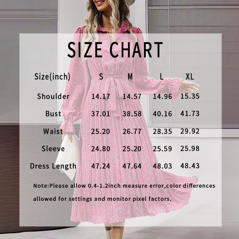 Long Sleeve V Neck Button Down Belted A-Line Flowy Midi Shirt Dress