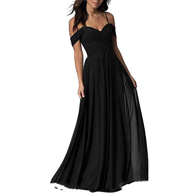Off Shoulder Chiffon A-line Pleated Bridesmaid Dress