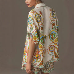 High-waisted Casual Chic Set Featuring A Short-sleeve Shirt And Stylish Printed Shorts