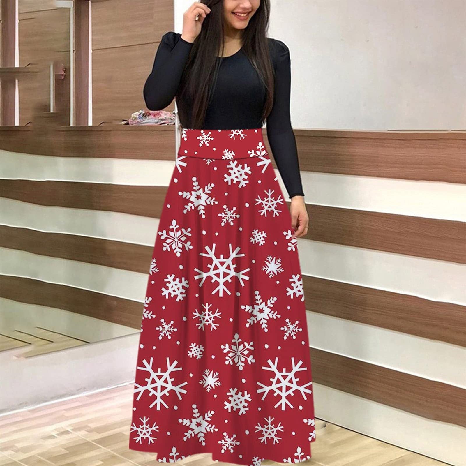 Christmas Print Long Skirt Suit