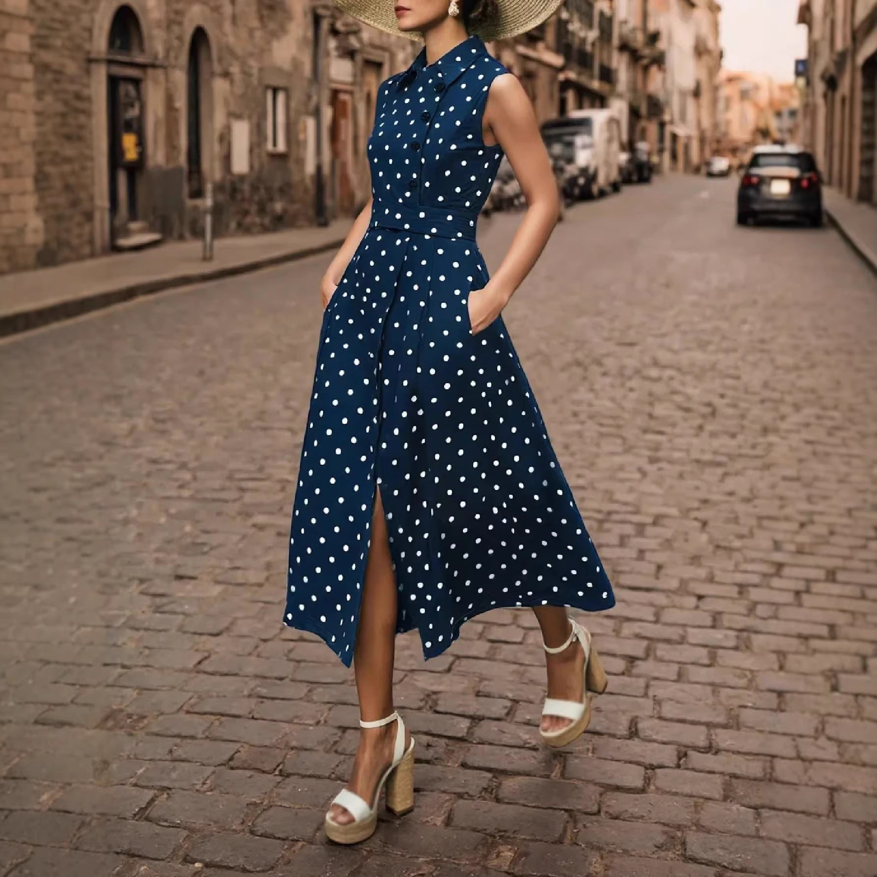 Polka-Dot Printed Casual Dress