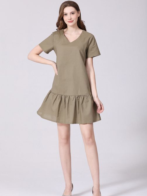 Pregnant Plus Size Dress Casual Short Sleeve Cotton And Linen