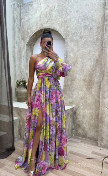 One-shoulder Long-sleeved Dress For Women