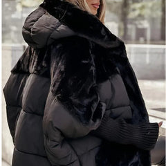 Loose Cotton Coat Faux Fur Patchwork Coat Comfort Chic Long Sleeve Hooded Jacket
