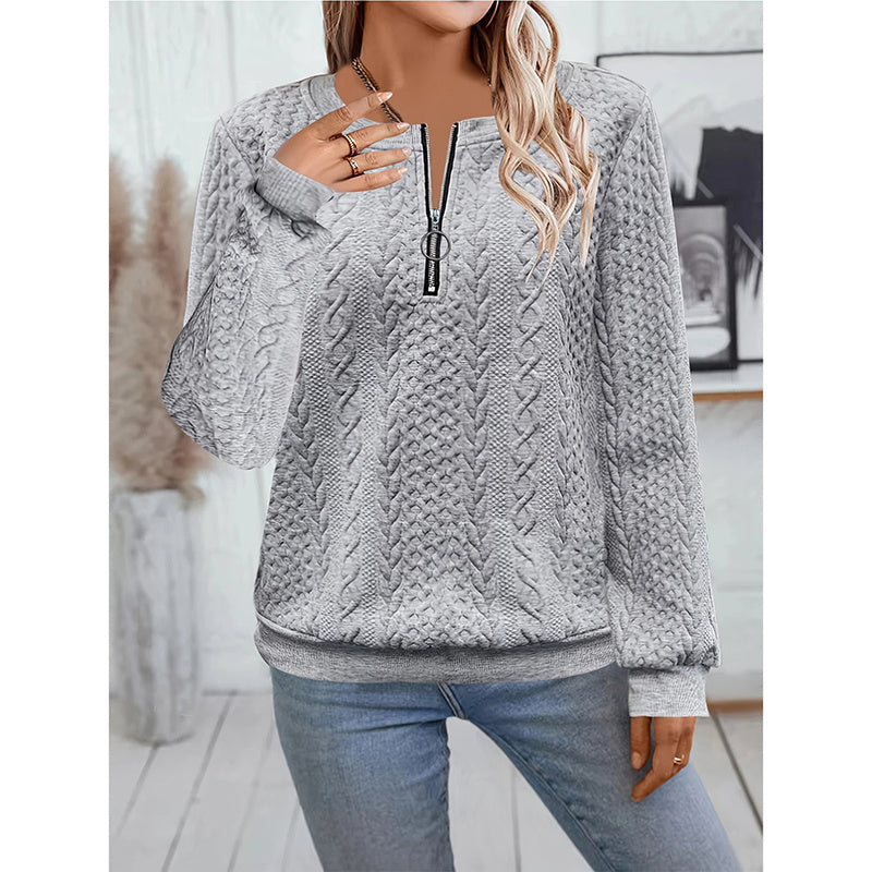 Textured Half Zip Pullover Tops Casual Long Sleeve Crewneck Sweatshirts