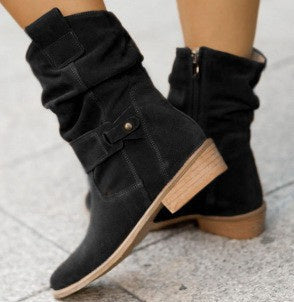 Ins Pointed Toe Mid-calf Boots Suede Zipper Western Boot Shoes For Women