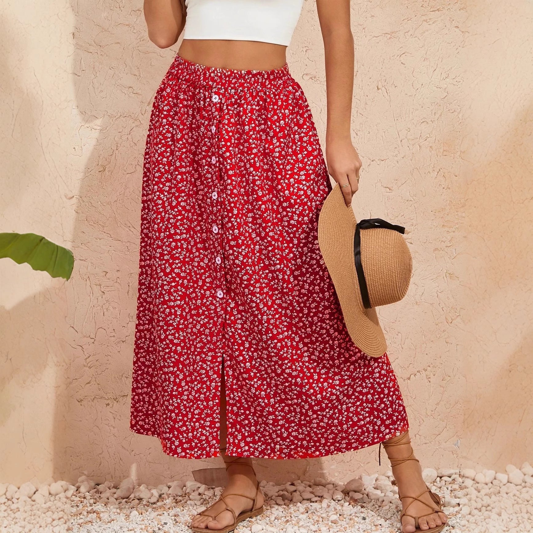 Printed Breasted Self-tie Pastoral A- Line Skirt Advanced Skirt