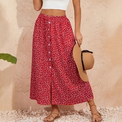 Printed Breasted Self-tie Pastoral A- Line Skirt Advanced Skirt