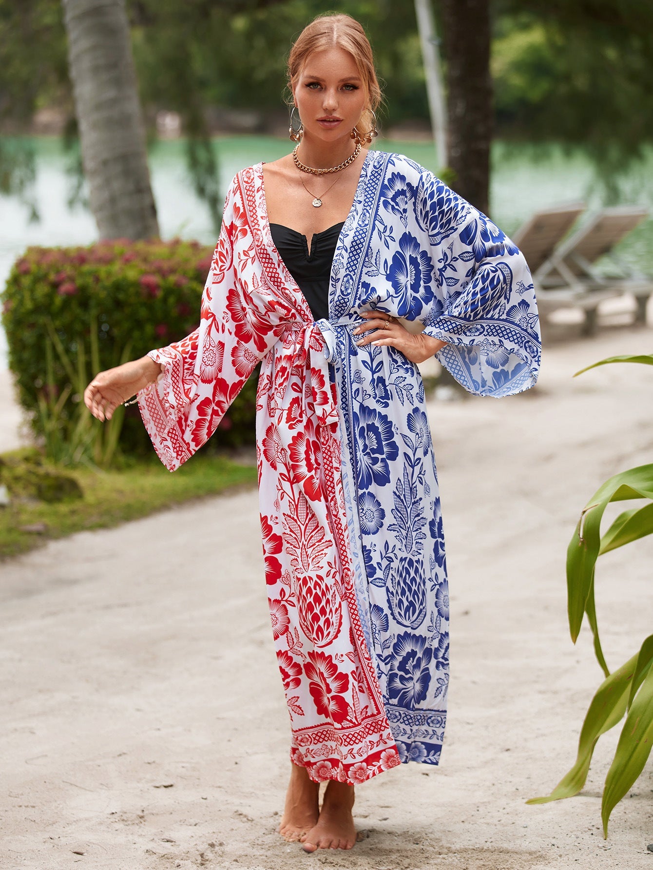 Rayon Printed Beach Sun Protection Outerwear Cover-up Women