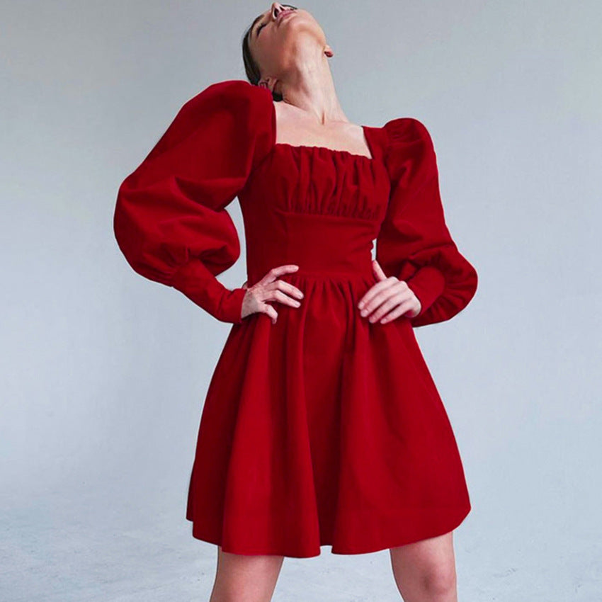 Velvet Red Cocktail Dress A-line Skirt