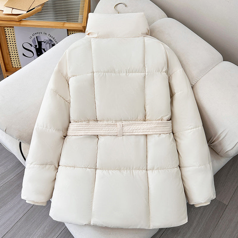 Plaid Sewing Lapel Coat With Lace-up Design Loose Solid Thick Jacket Outerwear Clothing