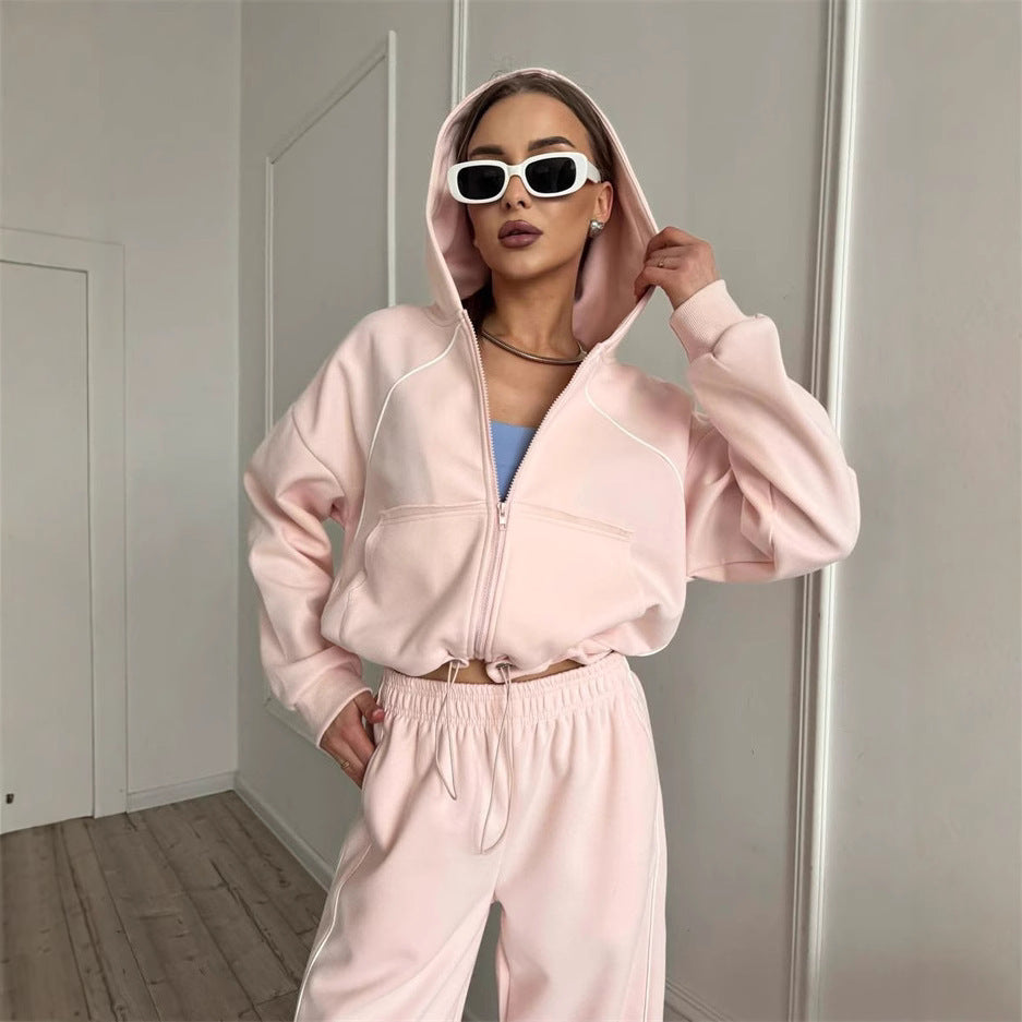 Sportswear Set Solid Color Cardigan Set