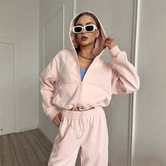 Sportswear Set Solid Color Cardigan Set