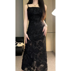 Elegant Black Lace Sling Dress