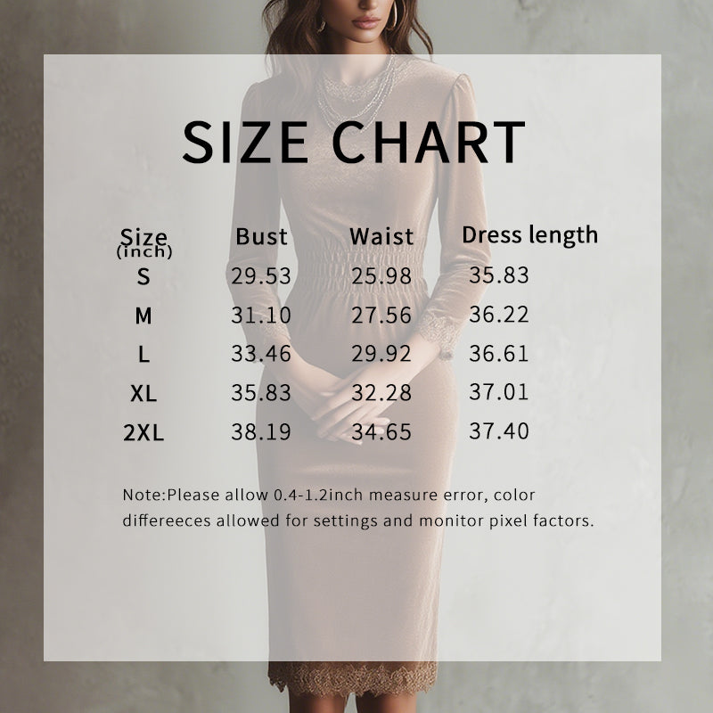 Velvet Lace Trim Bodycon Dress, Long Sleeve Midi Cocktail Dress