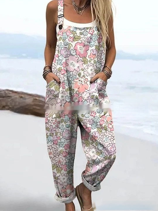 Floral Element Print Casual Jumpsuit