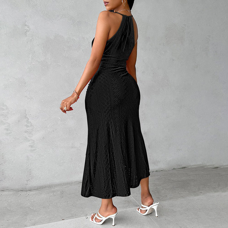 Halter Neck Ruched Bodycon Midi Dresses Elegant Sleeveless Cocktail Party Dress