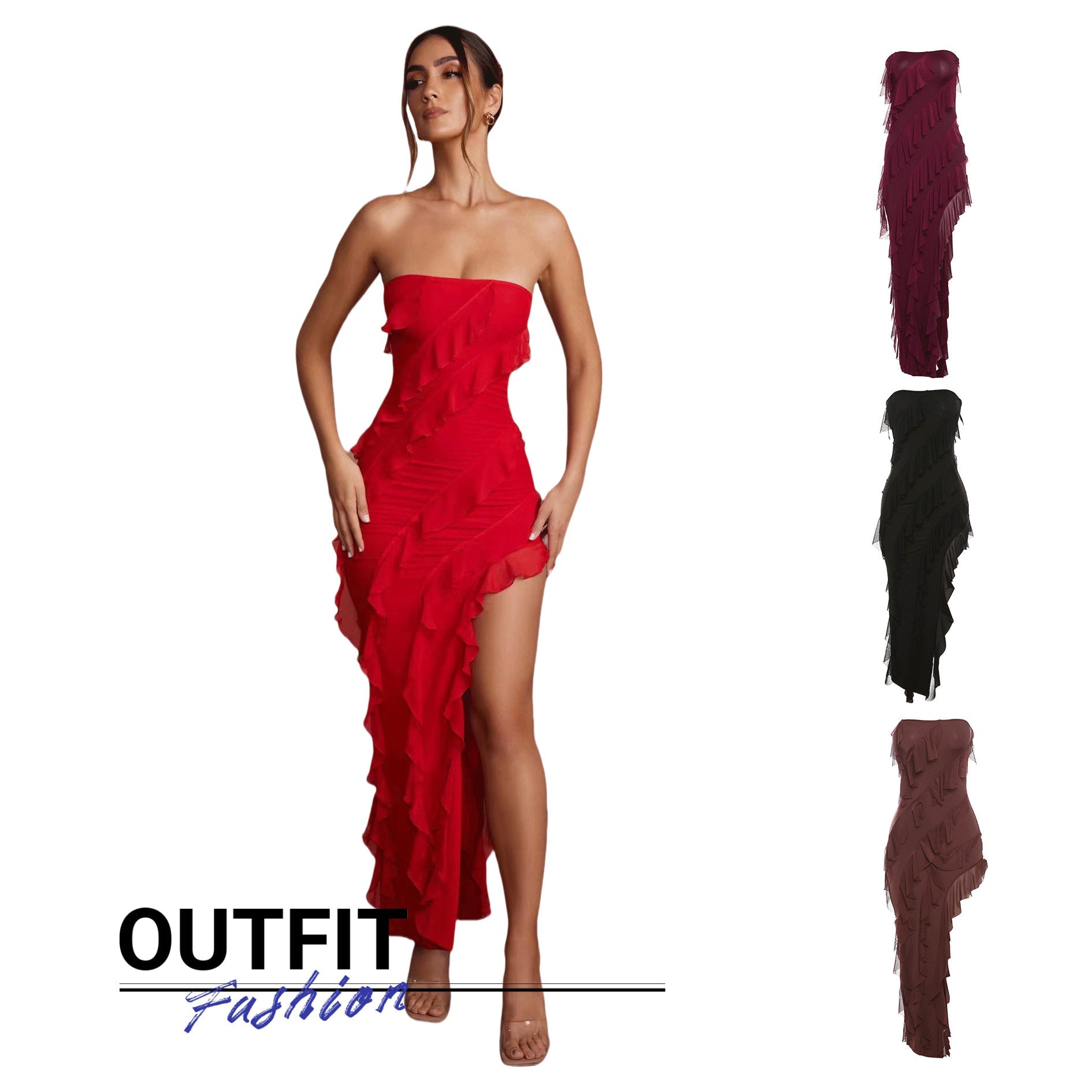 Trend Skinny Tube Top Dress â€?Backless Split Tassel Clubwear
