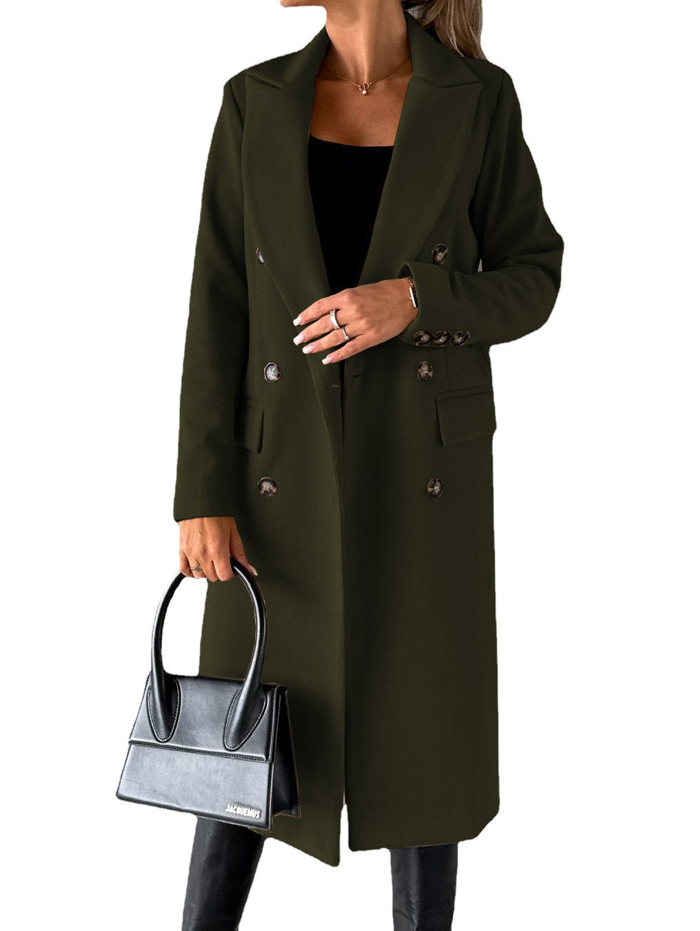 Double Breasted Lapel Coat Solid Slim Long Jacket Long Sleeve Tops Womens Clothing