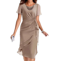 Chiffon Patchwork Round Neck Short Sleeve Dress