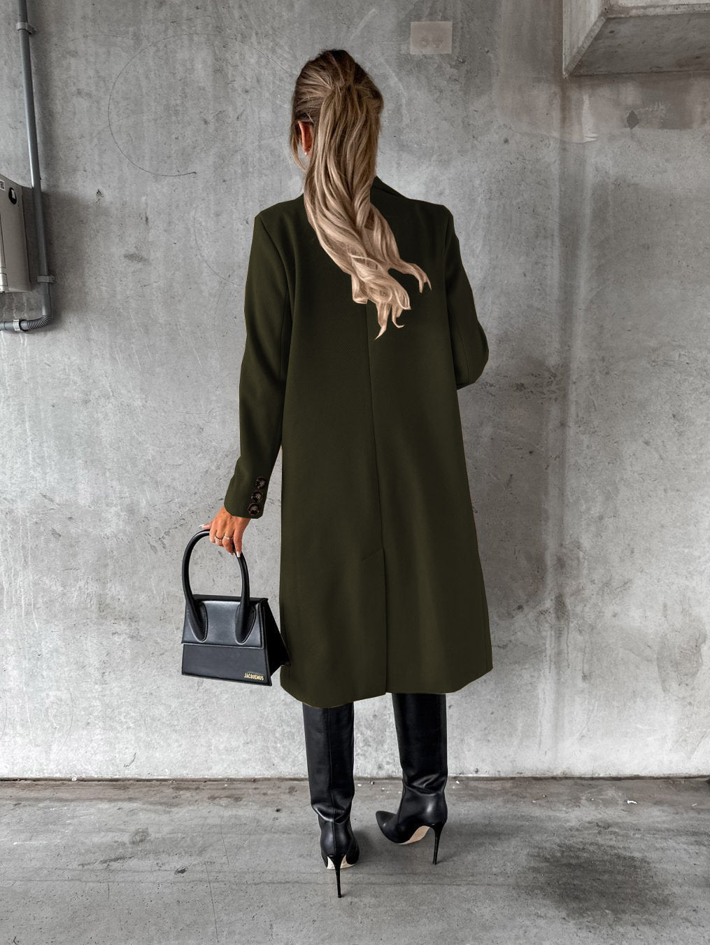 Double Breasted Lapel Coat Solid Slim Long Jacket Long Sleeve Tops Womens Clothing