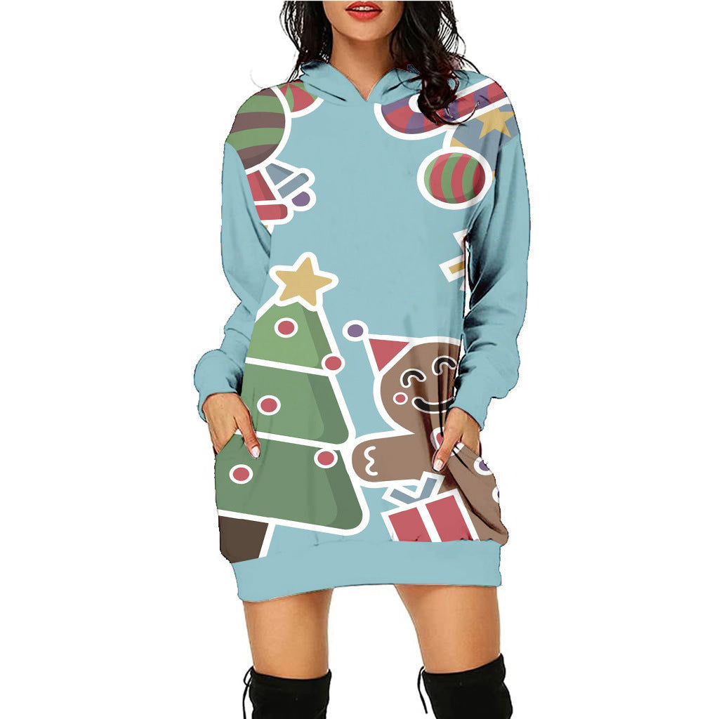 Casual Printing Christmas Holiday Party Sweater Dress