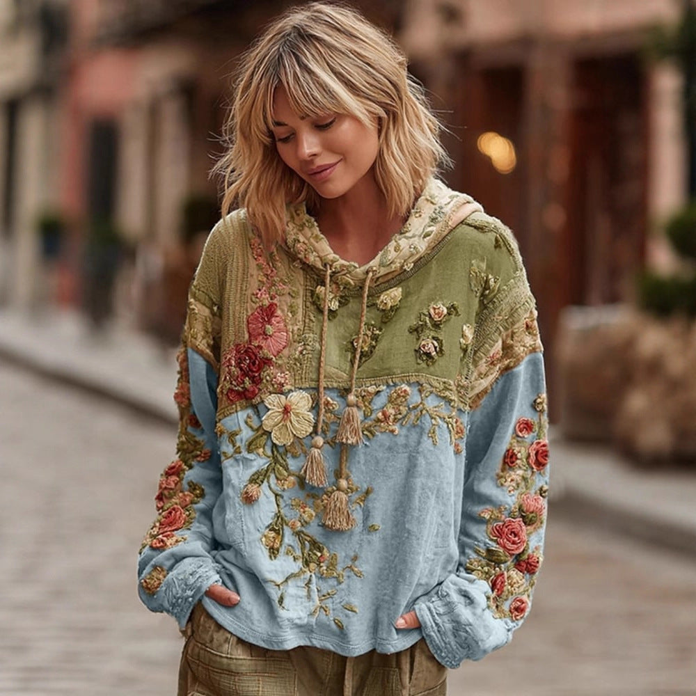 Long Sleeve Hooded Sweatshirt Pullover Loose Casual Top