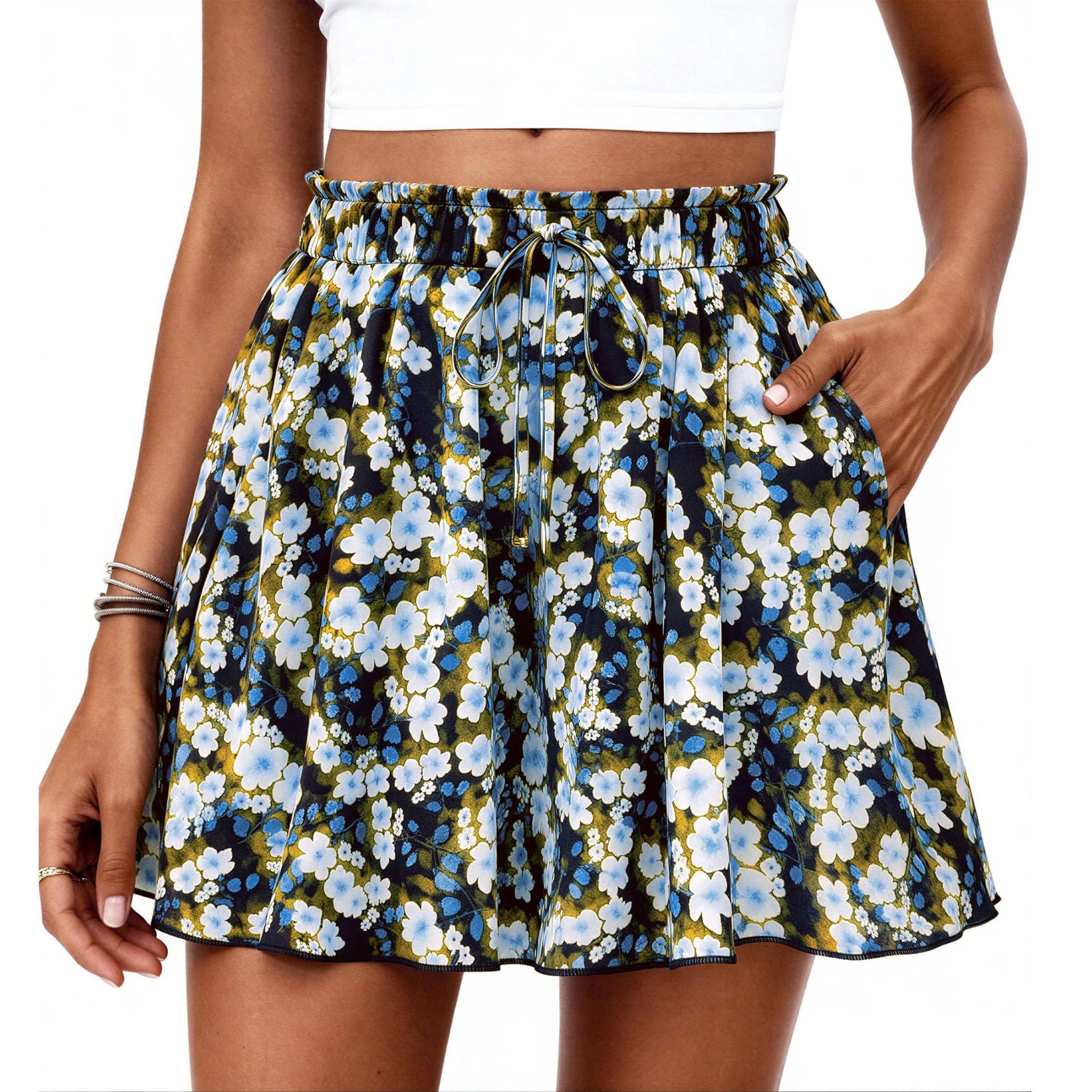 High-waisted Floral Print A-line Shorts Womens Casual Loose Shorts