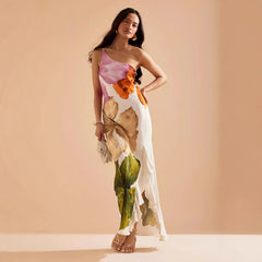Spring And Oblique Shoulder Positioning Printing Female Dress