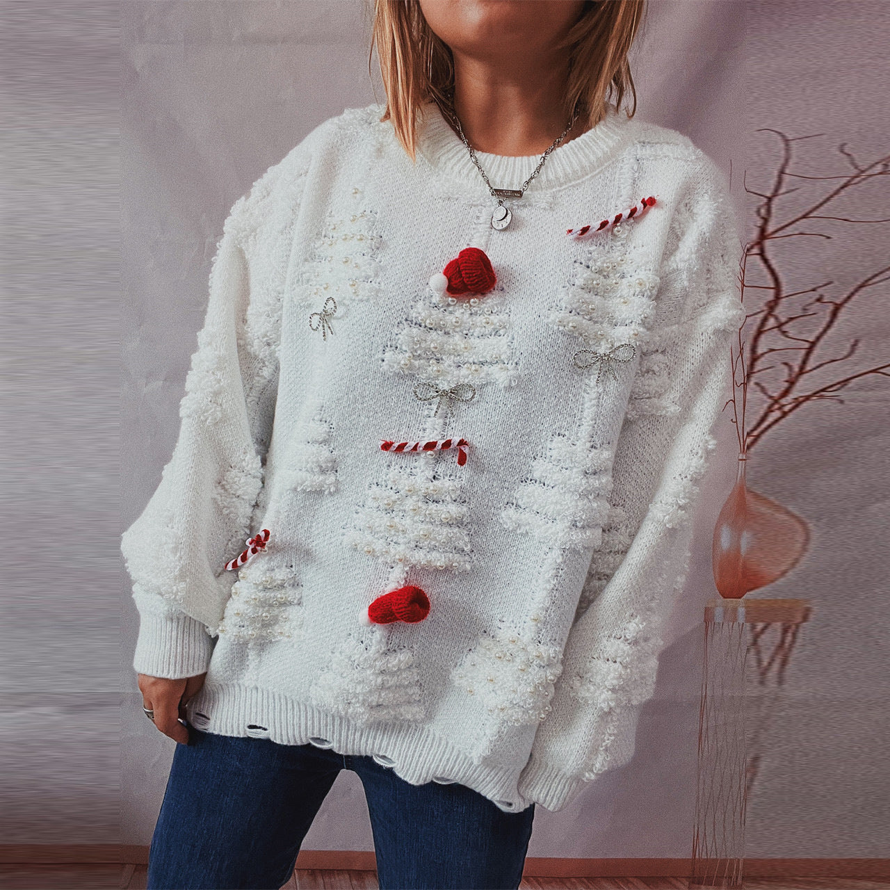 Handmade Pearl Christmas Theme Sweater
