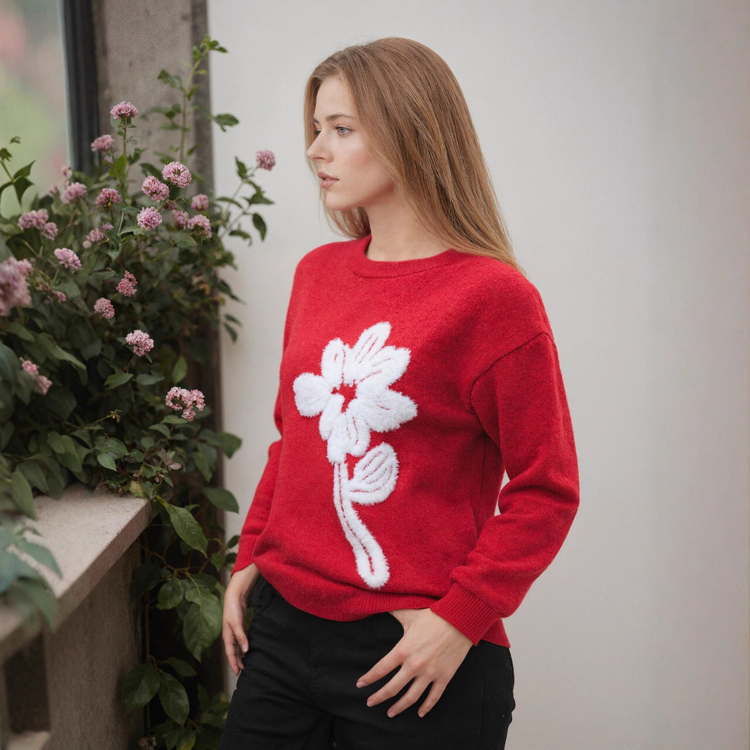 Long-sleeved Knitted Jacquard Solid Color Sweater