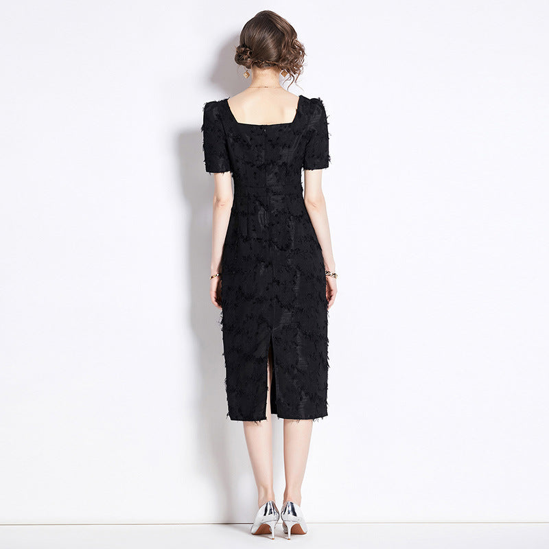 French Hepburn Style Vintage Black Dress â€?Elegant Tassel Detail
