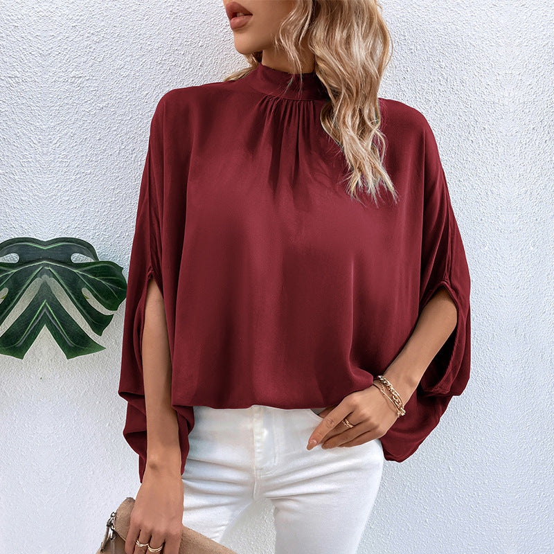 And Irregular Lace-up Half-turtleneck Shirt