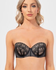 PUSH UP FULL FIGURE STRAPLESS PLEATED LACE MULTIWAY BRA