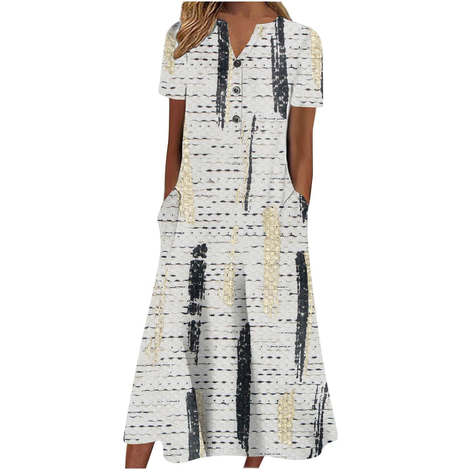 Casual Short Sleeved Long Midi Plain Dresses With Pockets