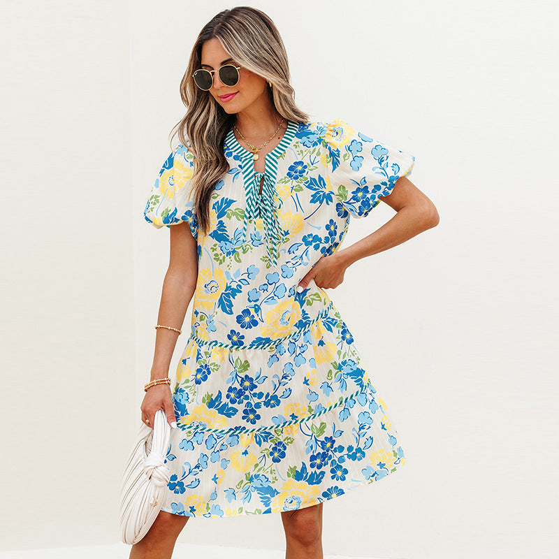 Leisure Style Multi-color Floral Print High Waist Skirt