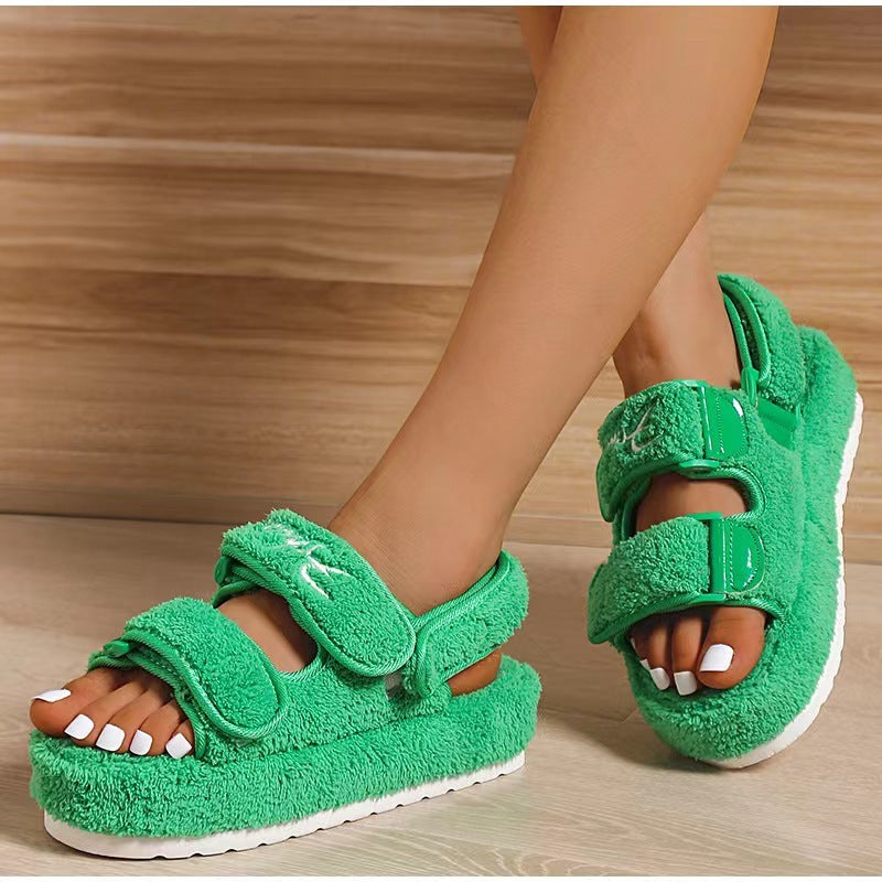 Sandals Velcro Plush Shoes Rome Platform High Heel Sandals
