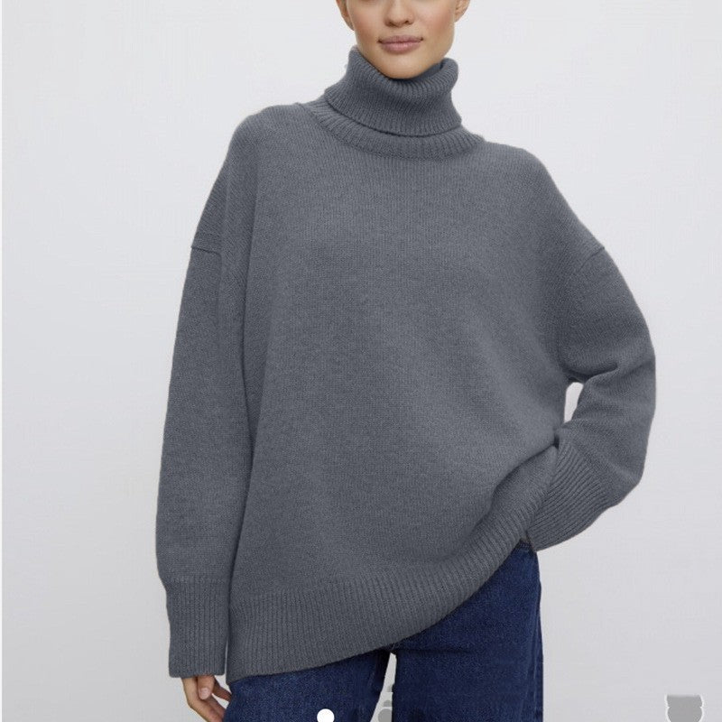 High Collar Loose Knitted Top Sweaters Clothing