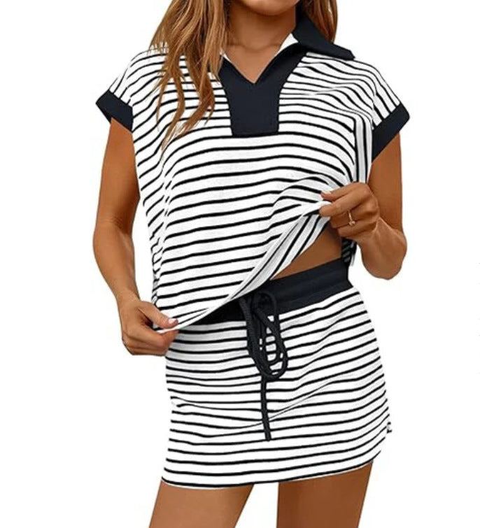 V-neck Loose Short-sleeve Set