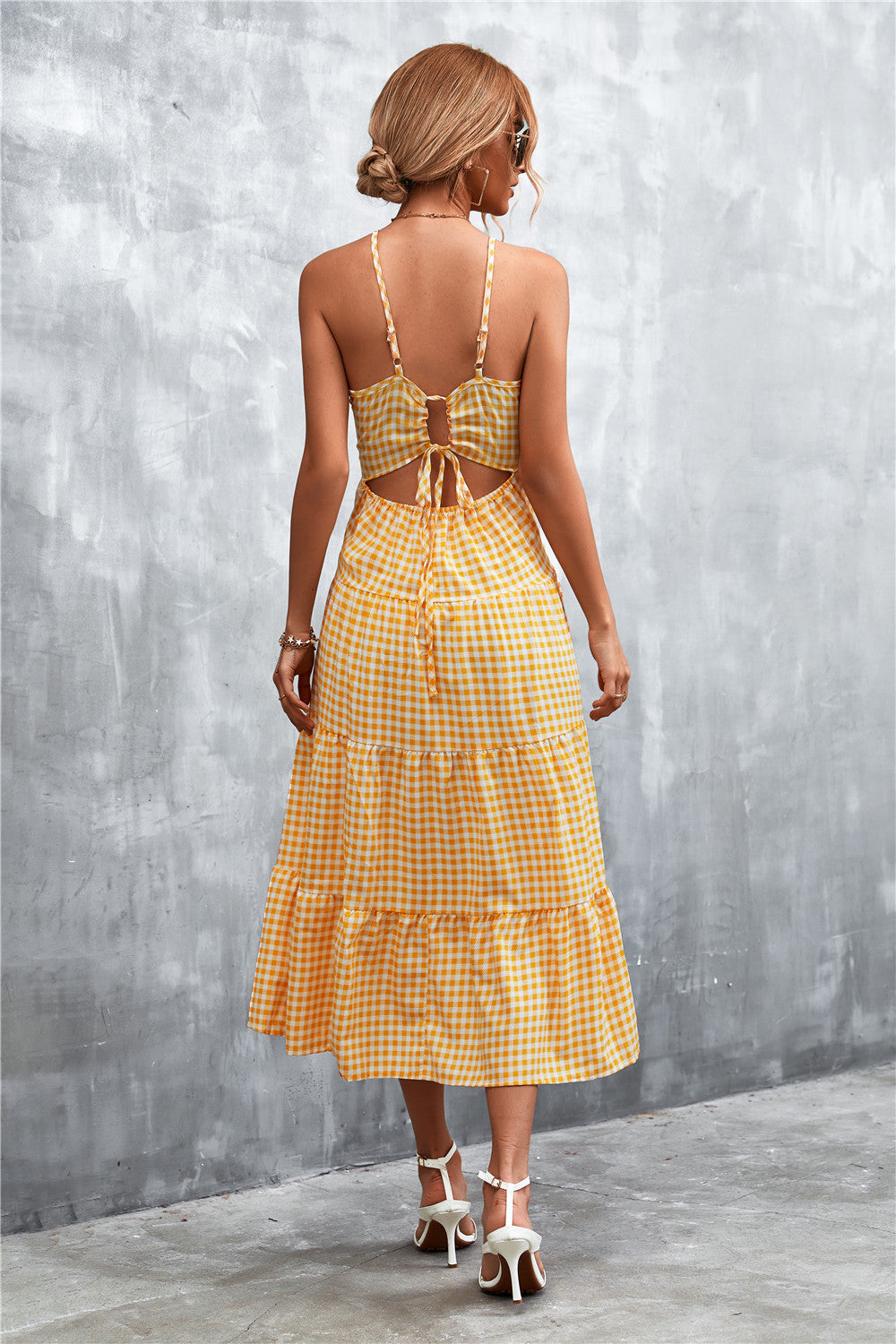 Back Strap Lace-up Midi Dress