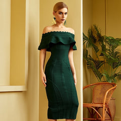 Green Off Shoulder Bandage Dress Party Dresses
