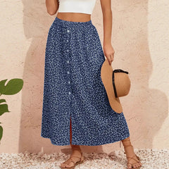 Printed Breasted Self-tie Pastoral A- Line Skirt Advanced Skirt