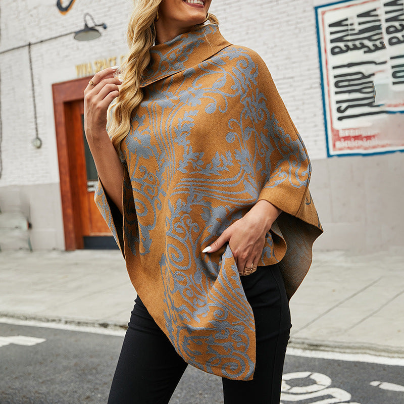 Printed Cape Shawl Sweater Coat