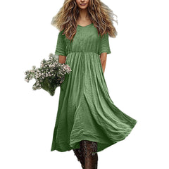 Loose-fitting Solid-color Versatile Casual Cotton-Linen Dress