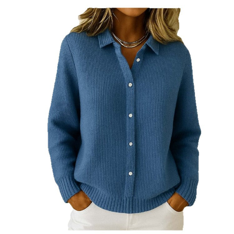 Casual Button Knitted Lapel Sweater For Long Sleeve Knitted Sweaters Tops Jumper