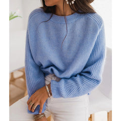 Milk Blue Bedford Cord Sweater Round-collar Long-sleeve Knitwear Casual Clothing Knit Top Outerwear